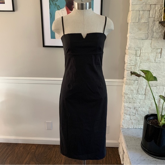 Vintage Dresses & Skirts - Vintage 90s Minimalist Black Dress Spaghetti Straps Midi Side Slit Size Small